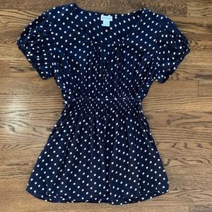Motherhood Maternity Navy And White Polka Dot Top